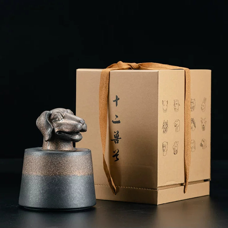 Artistic zodiac head ceramic tea canister